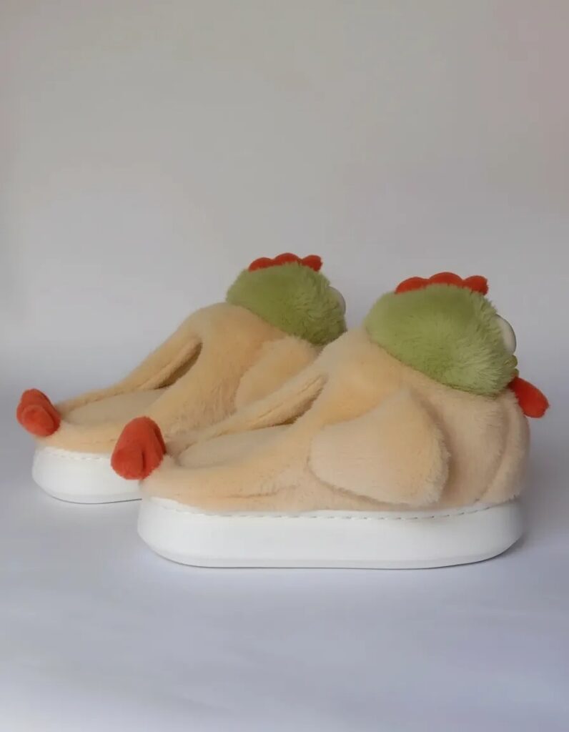 Pantuflas de plush para mujer con diseño de gallina color amarillo, suaves y abrigadas