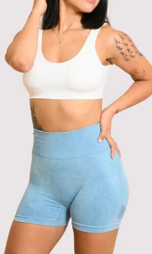 calza celeste deportiva corto mujer ajustado elastico ideal gimnasio y entrenamiento