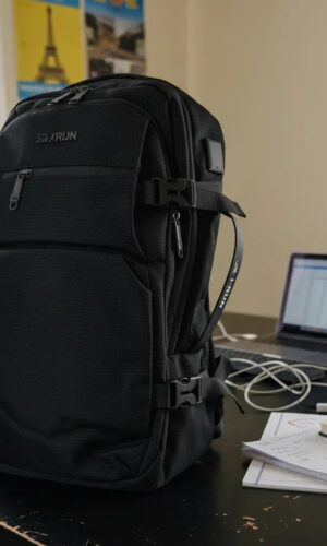 Mochila negra IRUN universitaria con puerto USB y cierre antirrobo