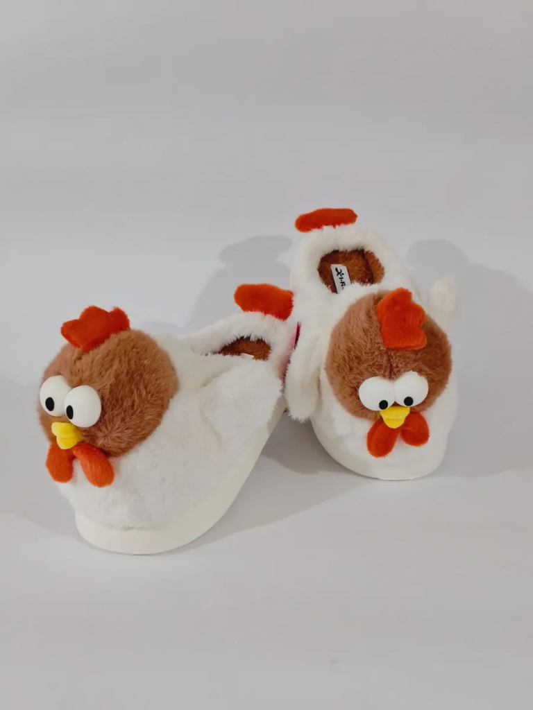Pantuflas Plush para mujer con diseño de gallina color blanco, suaves y abrigadas y coloridas